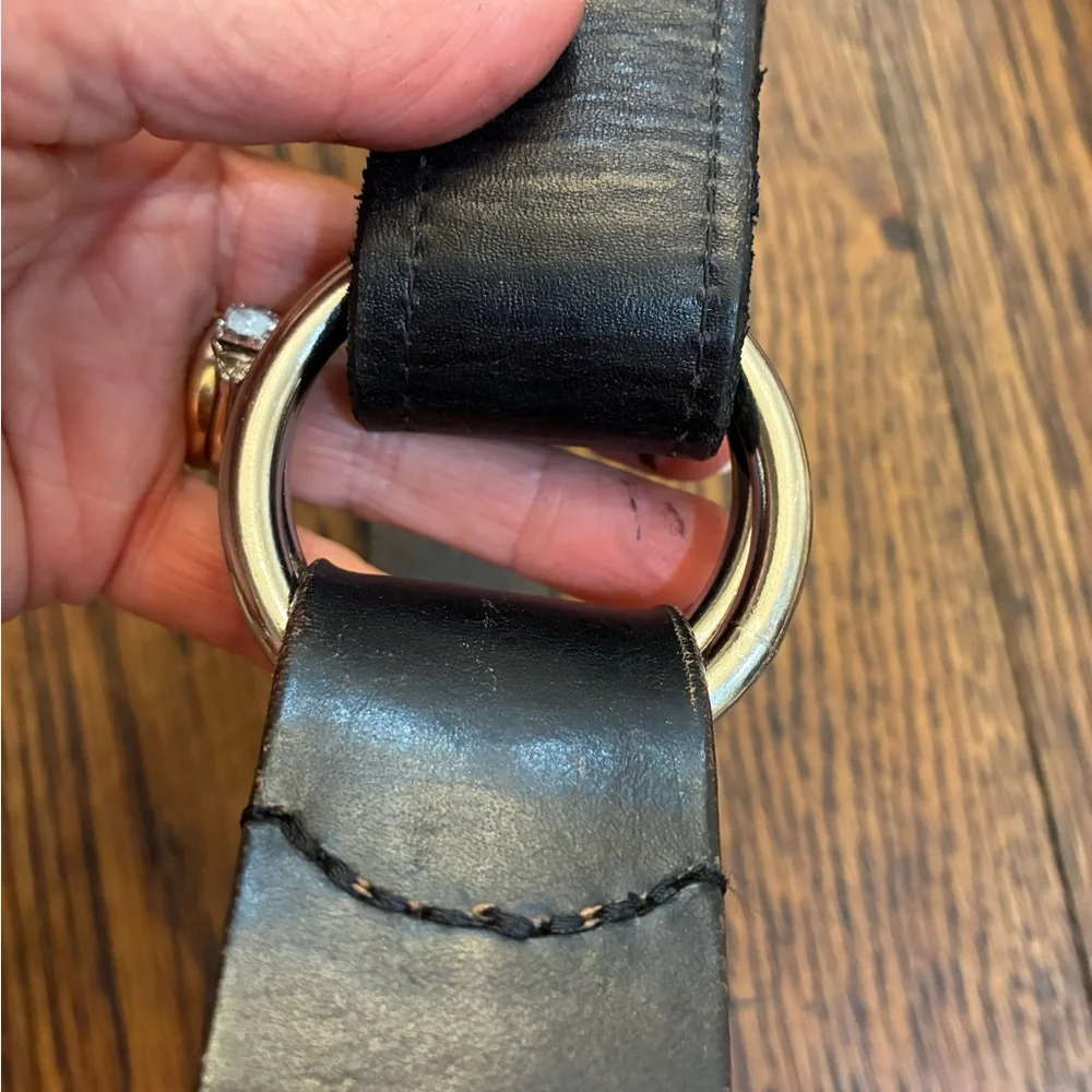 Black Leather Double Ring Belt Size 40 | Made in USA 1.5” Wide Velcro Closure